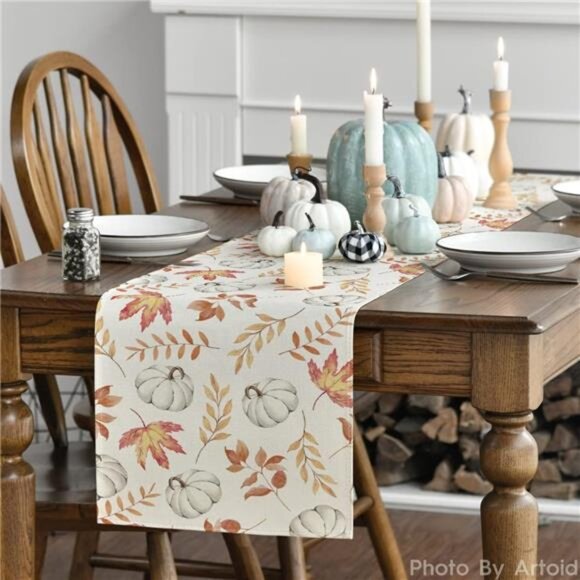 Mode Orange Pumpkins Fall Maple Leaves Fall Table Runner, Seasonal - Picture 3 of 7